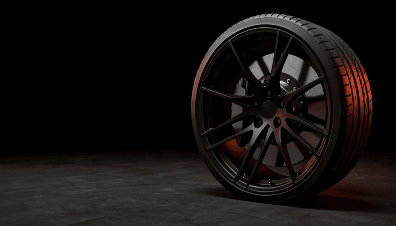 Black alloy wheel photographed in a dark studio